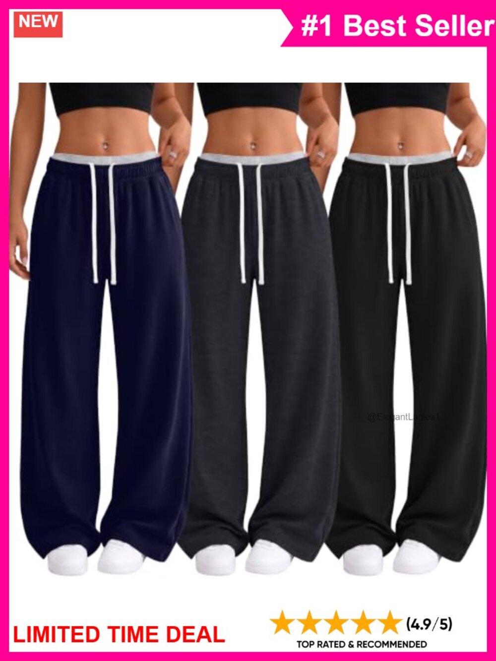 Wide Leg Baggy Sweatpants Pull On Pockets Lounge Yoga Pilates